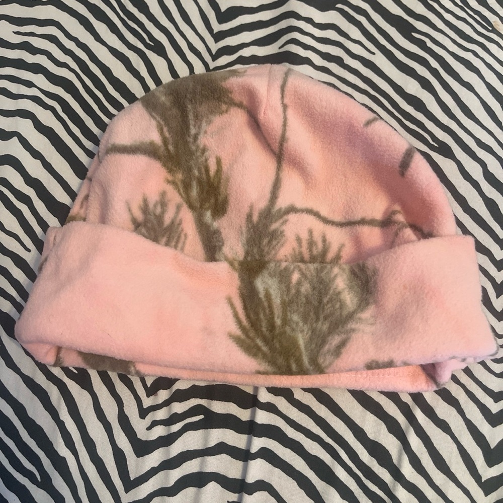 pink camo fleece beanie